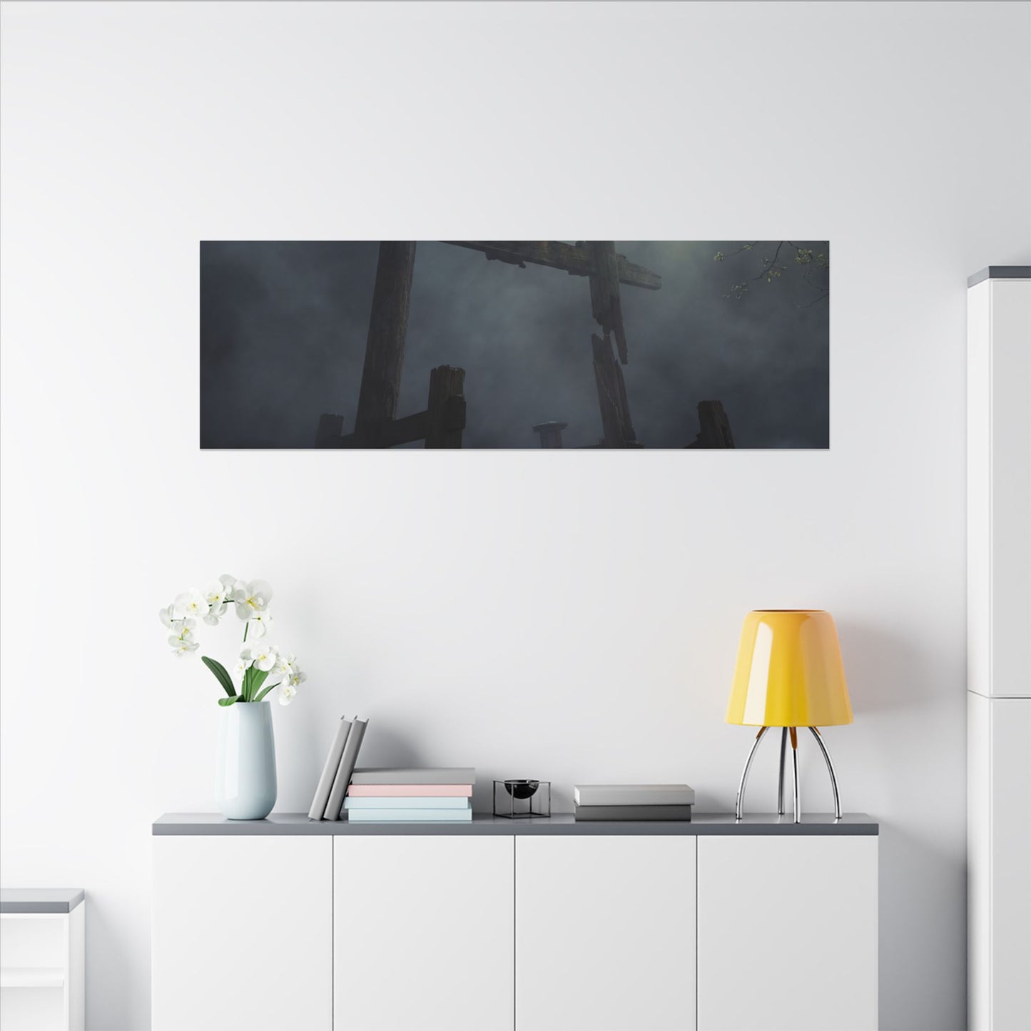 Dark Japandi Torii Gate in Dappled | Moody Minimal Canvas Art
