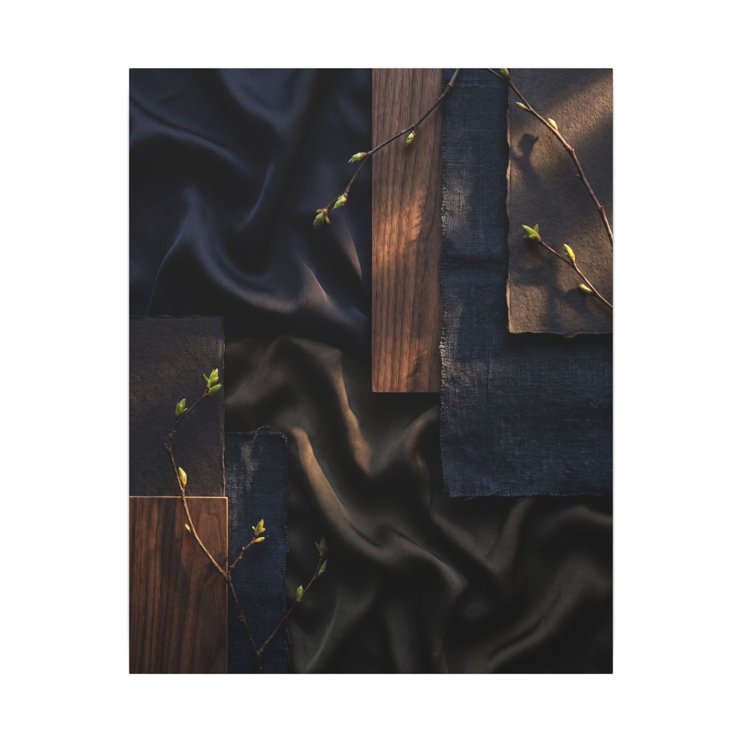 Silk Drape Spring Canvas Art | Dark Japandi Moody Design