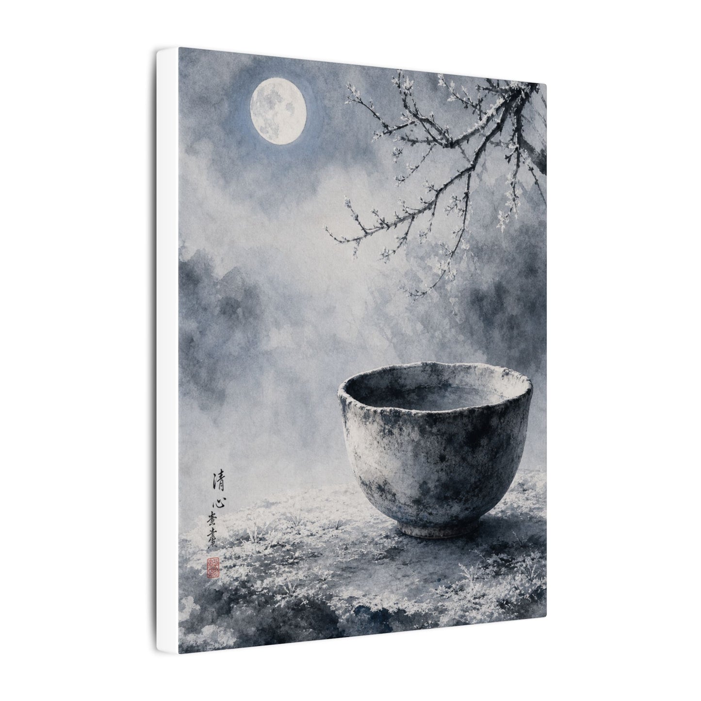Seijaku Ceramic Bowl Canvas Art - Zen Sumi E