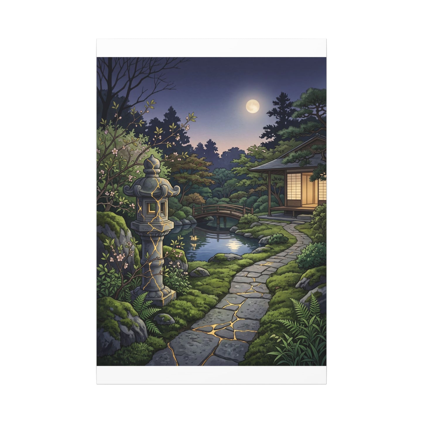 Spring Moonlit Garden Gold Vein Canvas Art | Resilient Decor