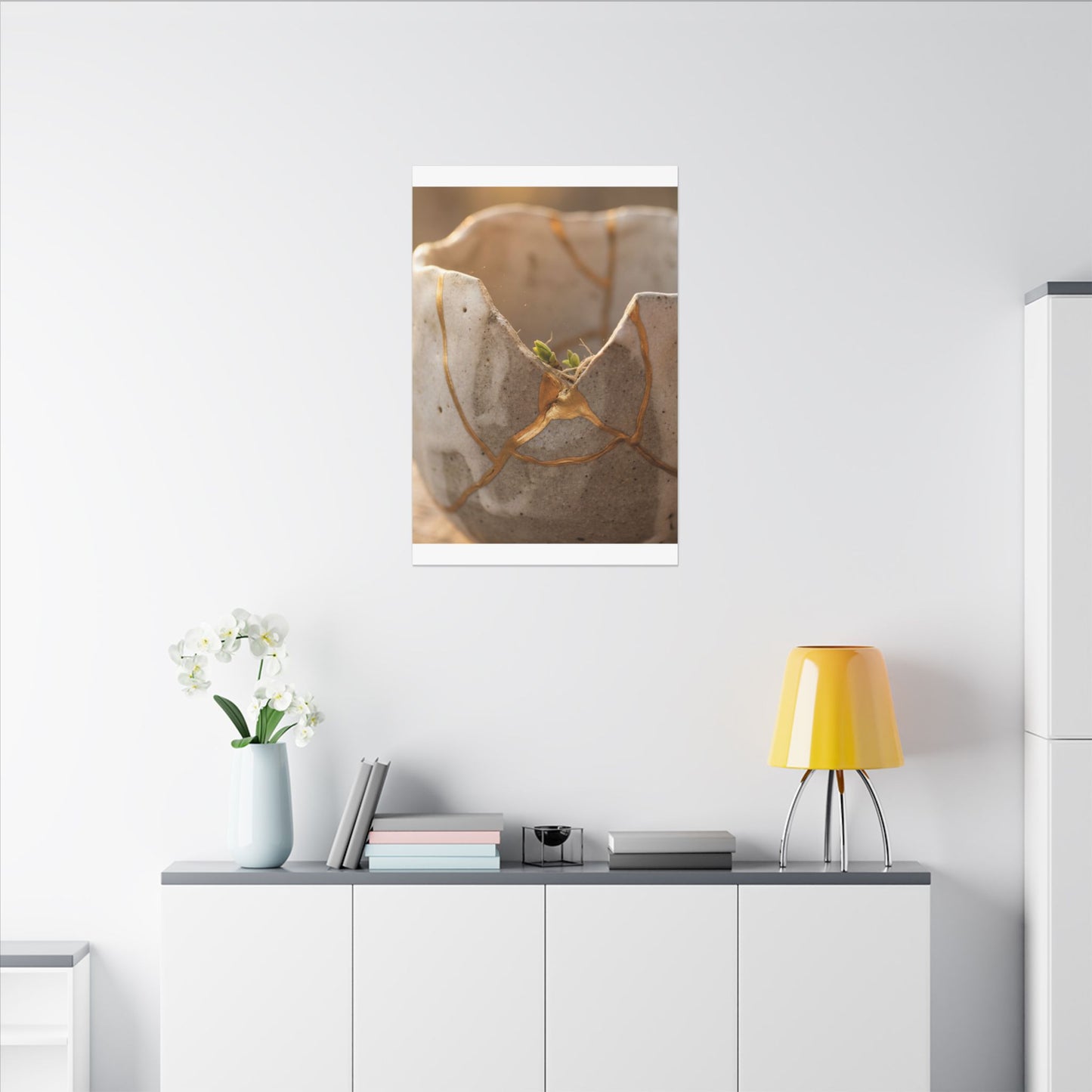 Golden Hour Broken Pottery Canvas Art - Japandi Kanso