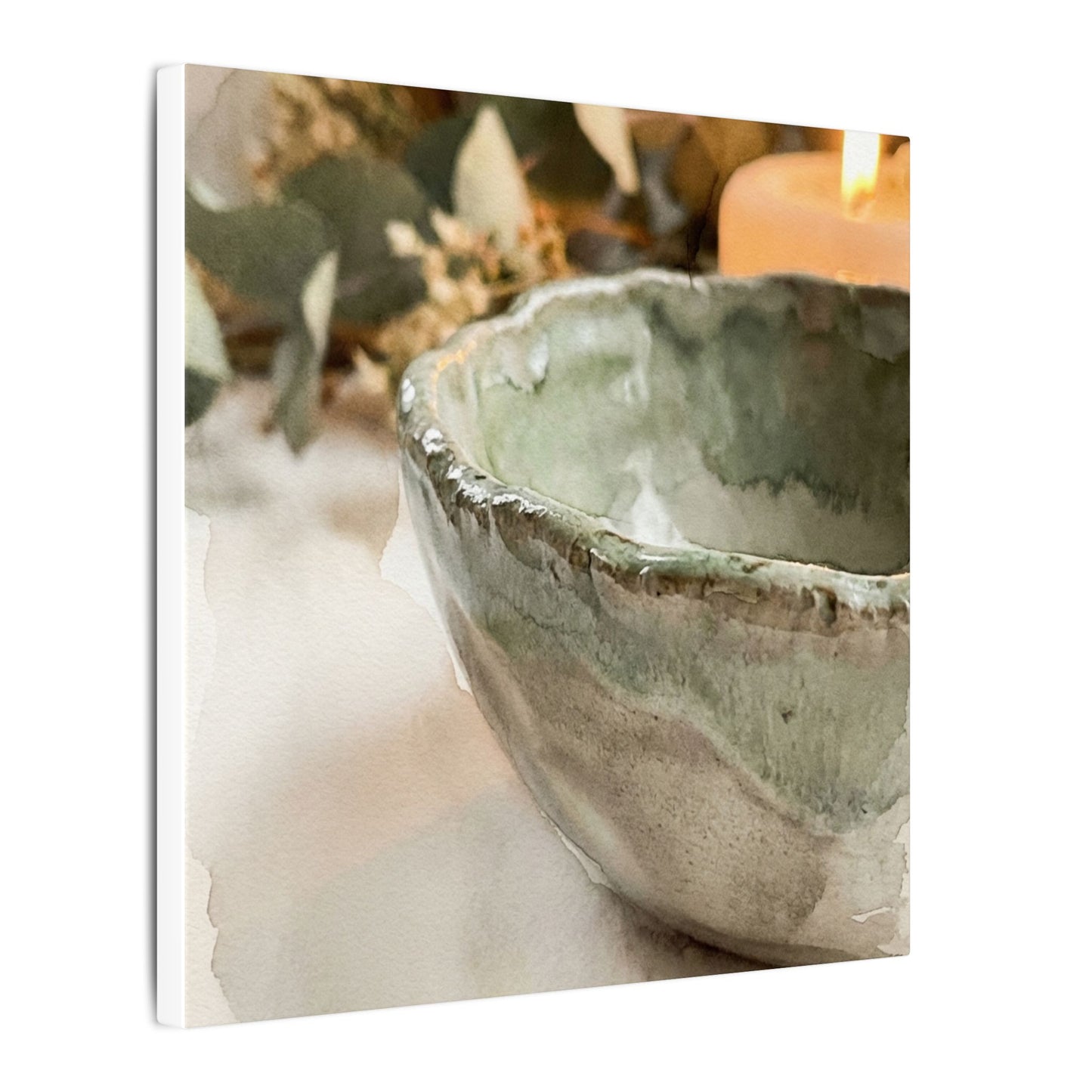 Ceramic Bowl Canvas Art | Summer Japandi Watercolor Art