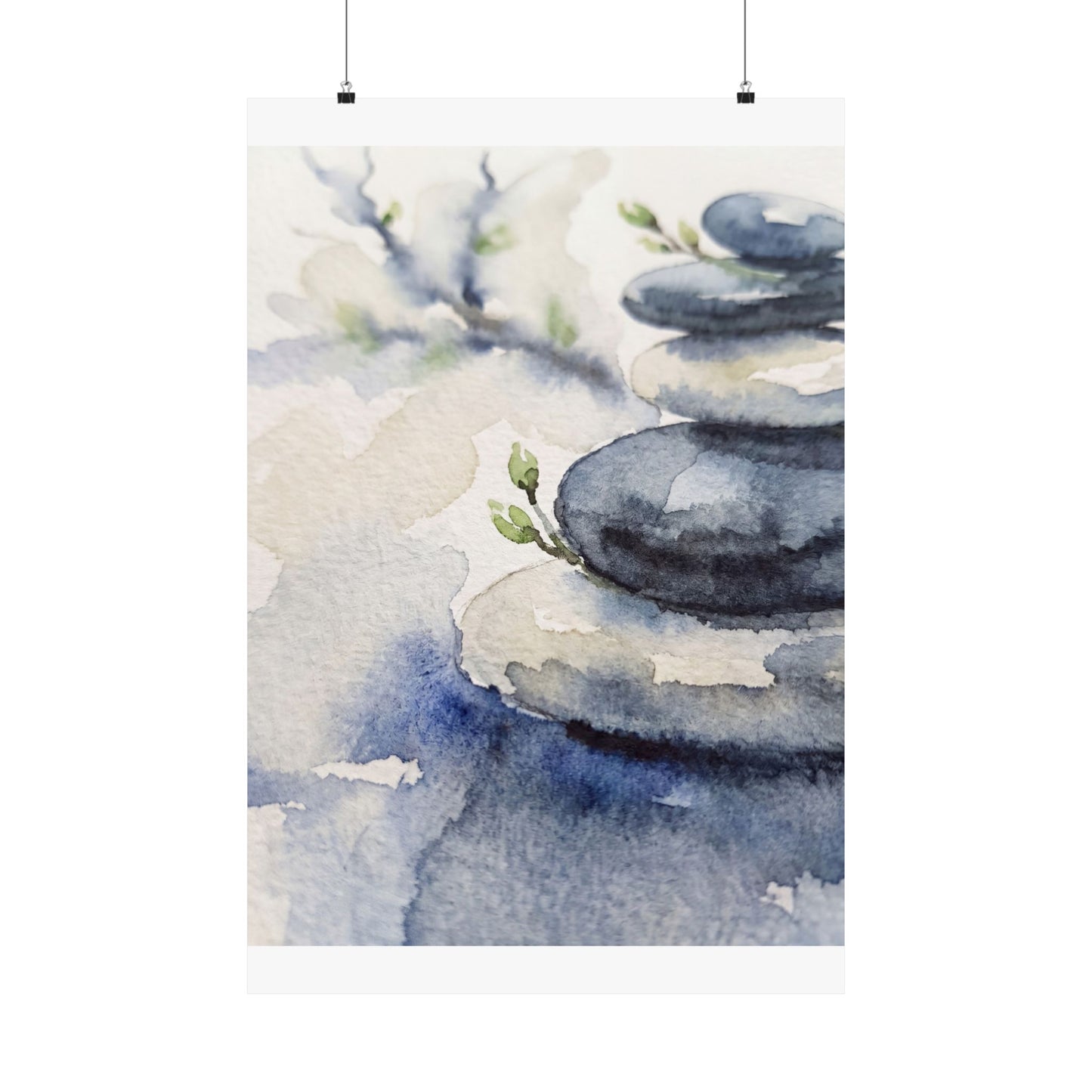 Spring River Stones Watercolor Wall Art Print | Neutral Decor