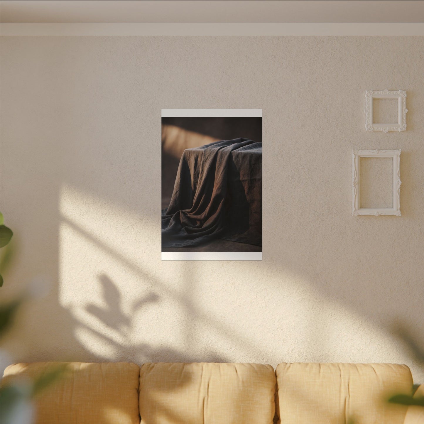 Silk Drape Canvas Art | Winter Dark Japandi Shadow Zen Art
