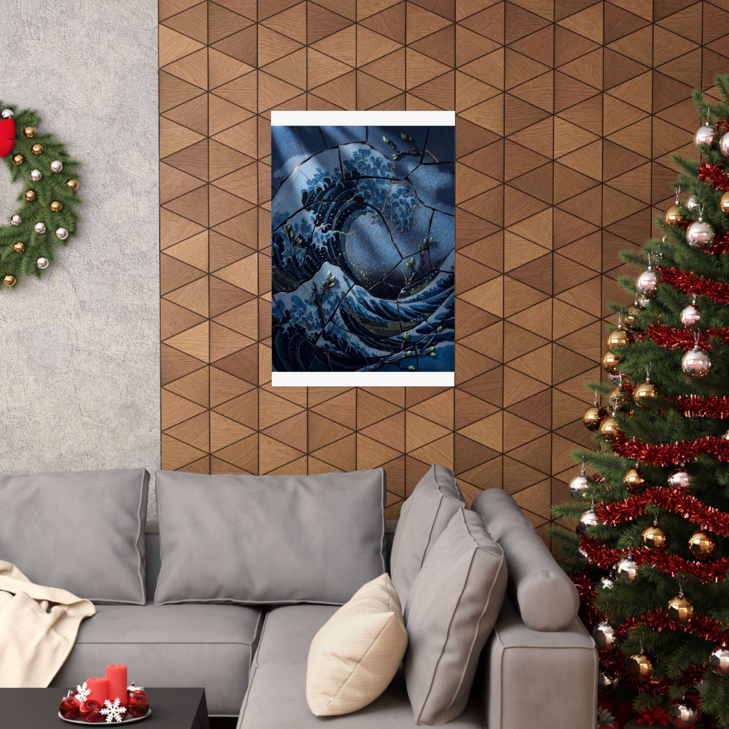 Spring Ocean Wave Crackle Gold Wall Art Print | Healing Decor