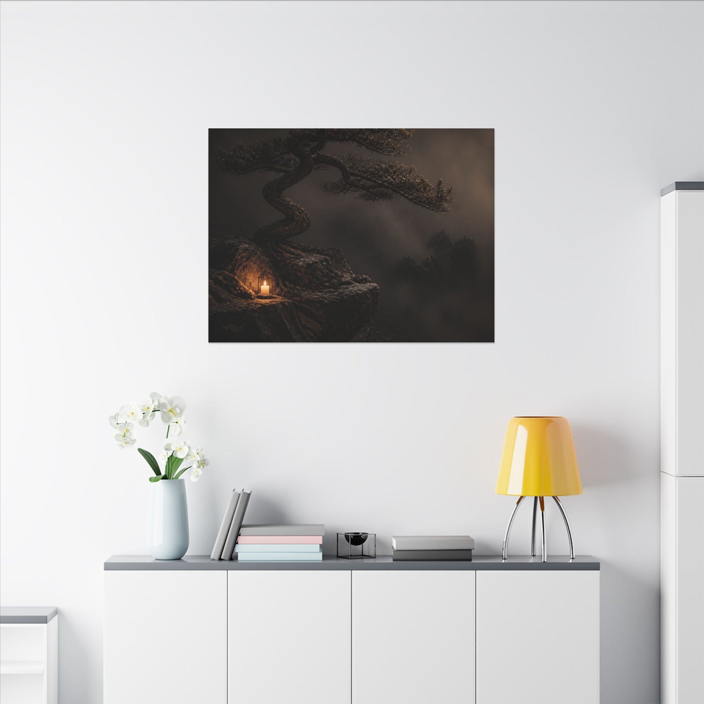 Pine Tree Shadow Zen Canvas Art | Luxurious Dark Japandi Art