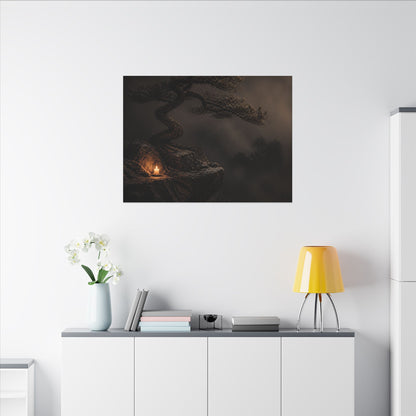 Pine Tree Shadow Zen Canvas Art | Luxurious Dark Japandi Art