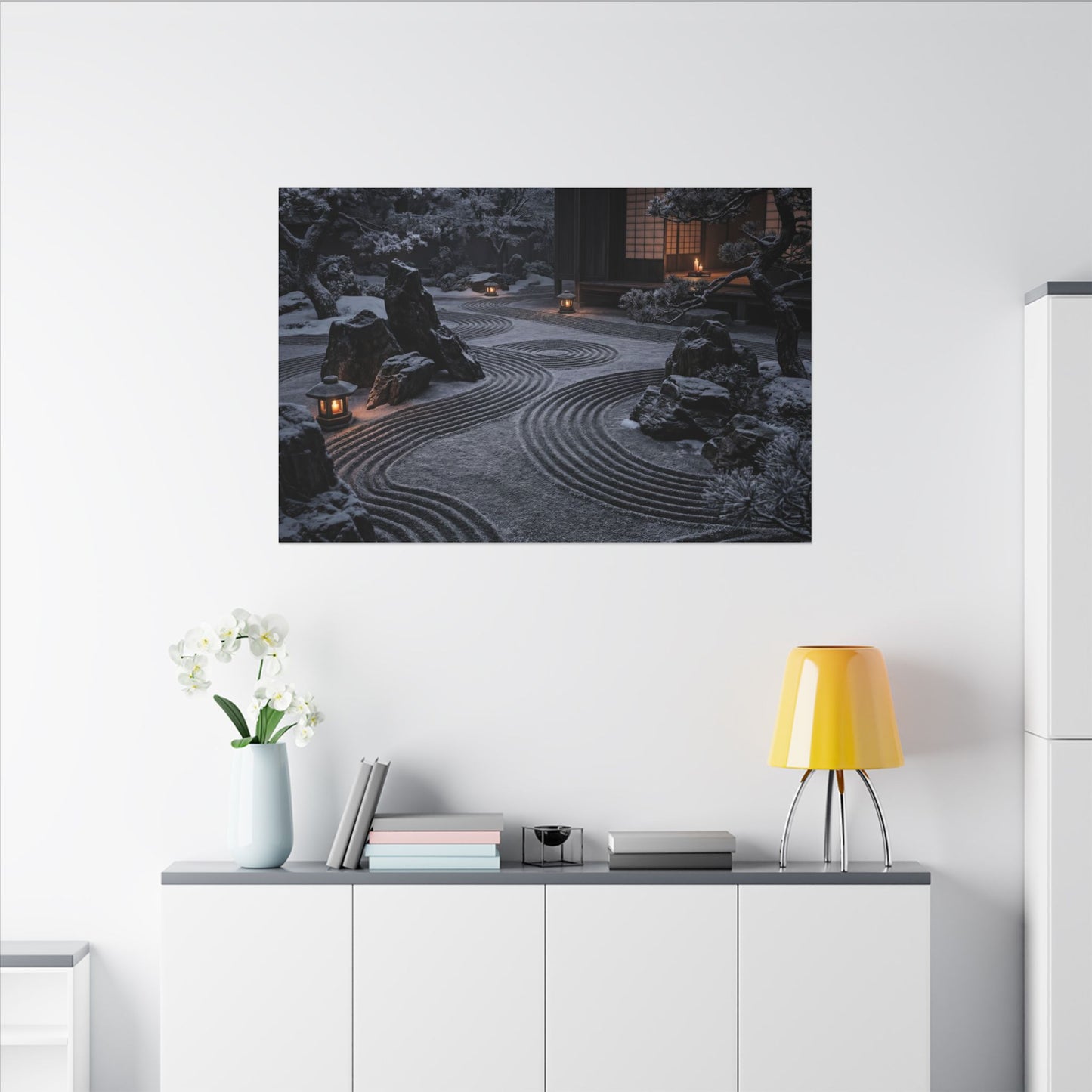 Candlelight Rock Garden Canvas Art - Dark Japandi Fukinsei