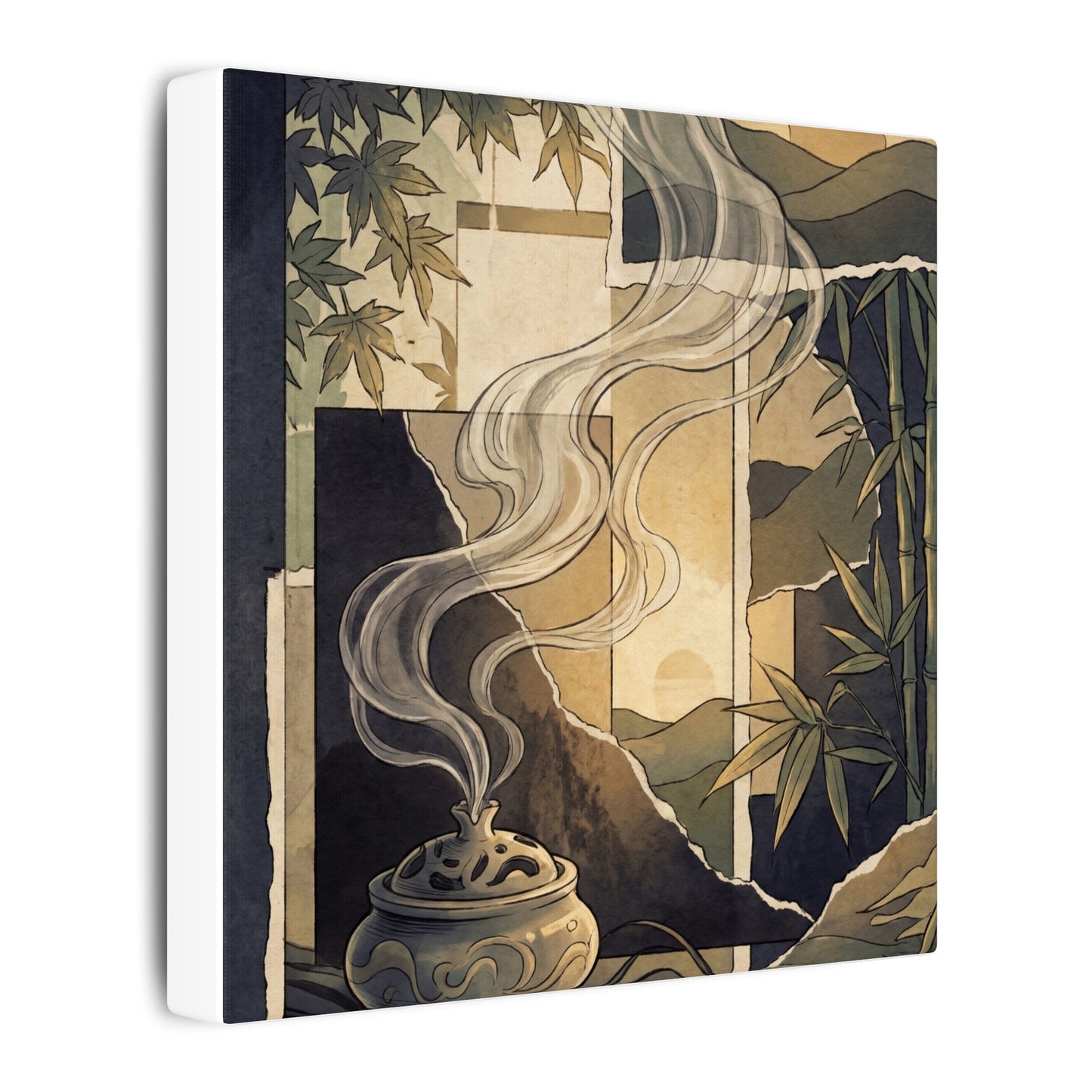 Tranquil Incense Smoke Canvas Art - Ukiyo E Inspired Zen