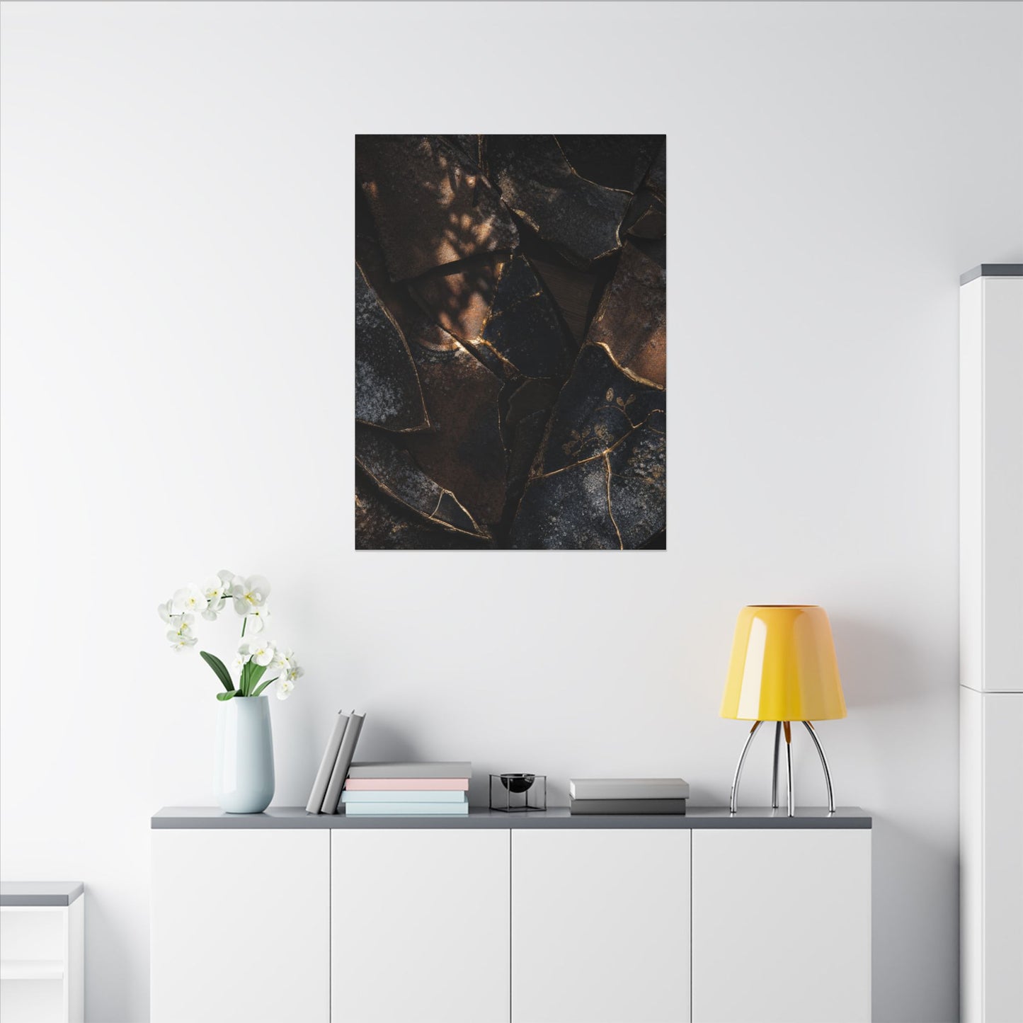 Fukinsei Broken Pottery Canvas Art - Dark Japandi Dark Texture