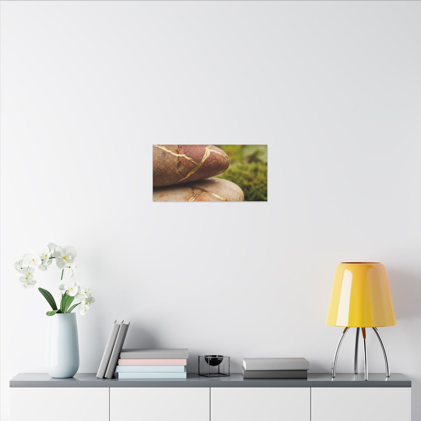 River Stones Summer Canvas Art | Kintsugi Healing Design