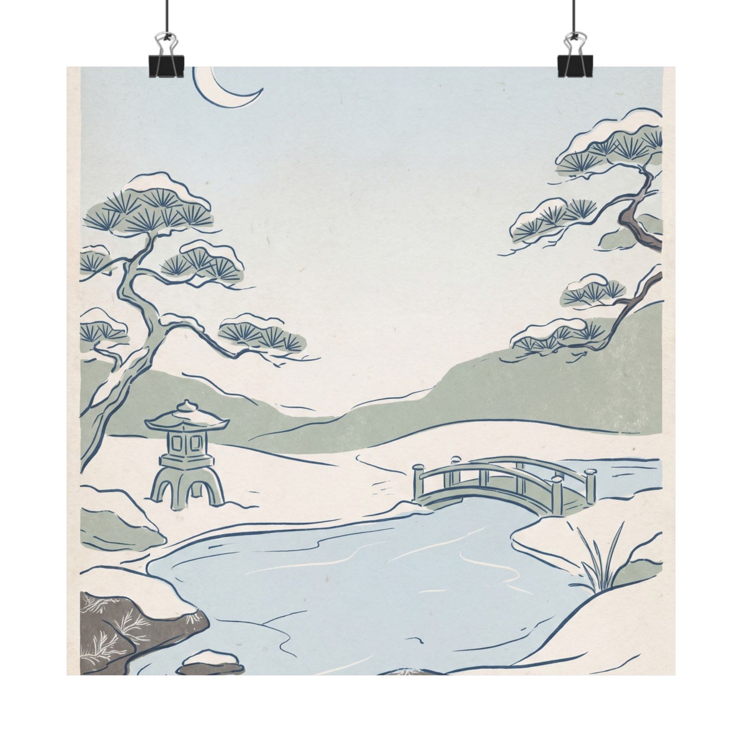 Moonlit Garden Minimal Line Wall Art Print | Neutral Japandi Art