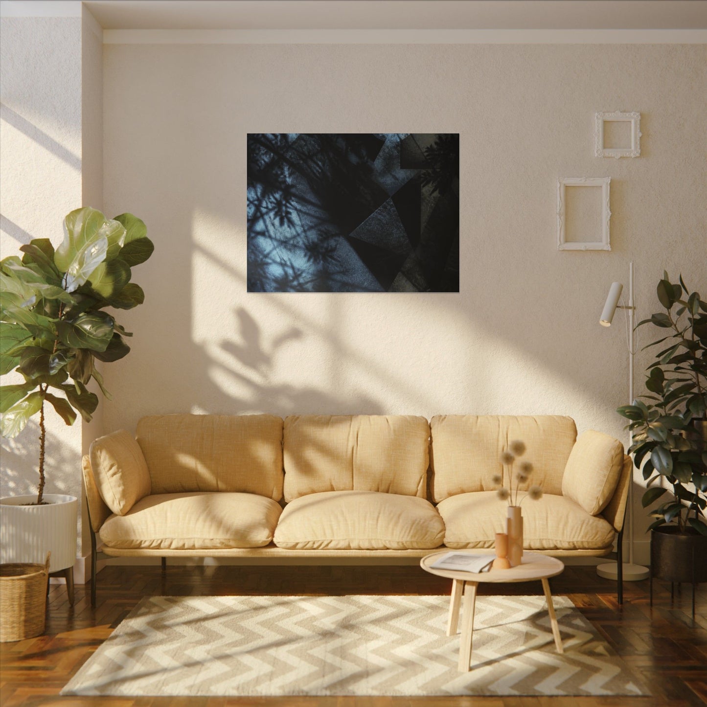 Shadow Play Winter Canvas Art | Dark Japandi Luxurious Design