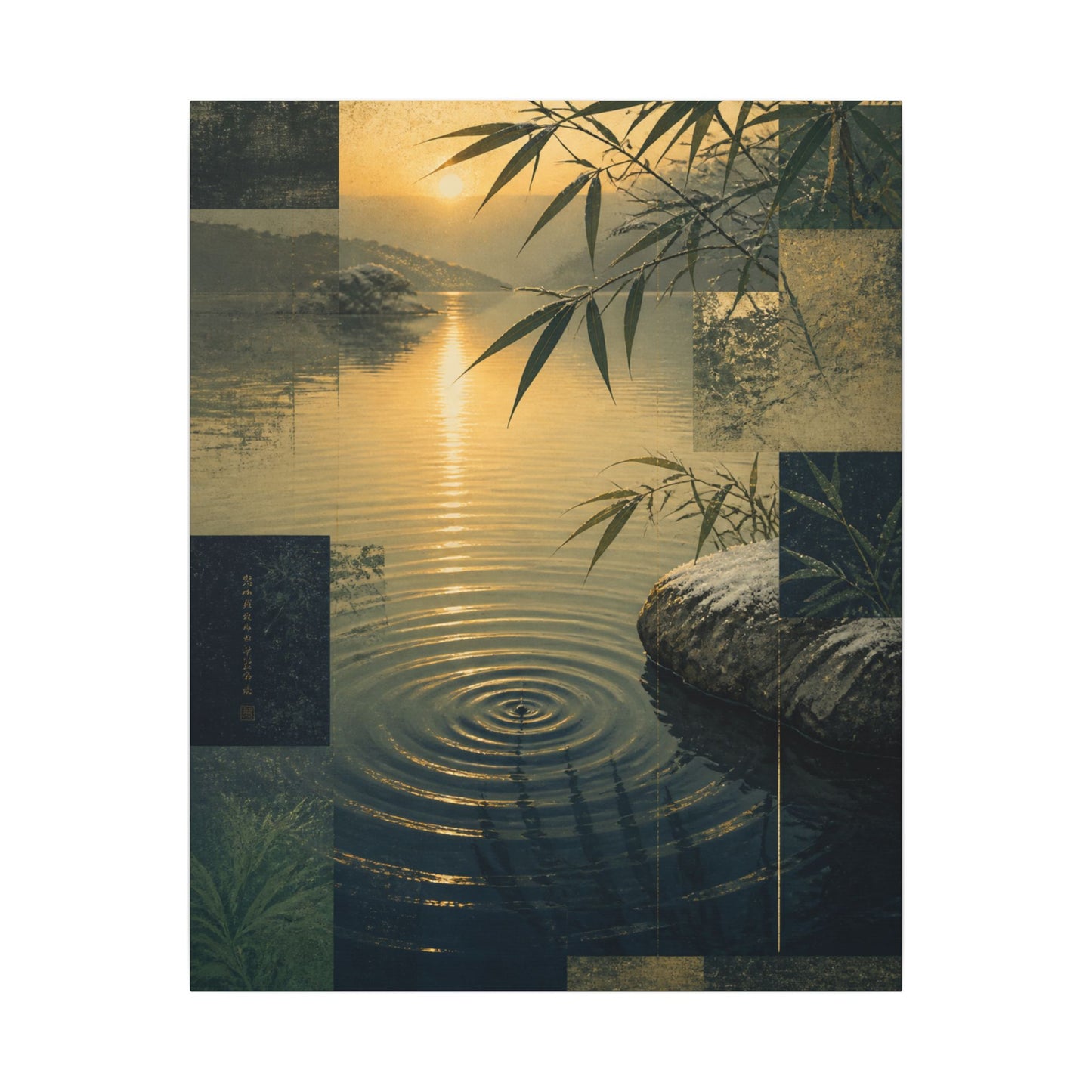 Zen Water Ripple in Golden Hour | Ukiyo E Inspired Canvas Art