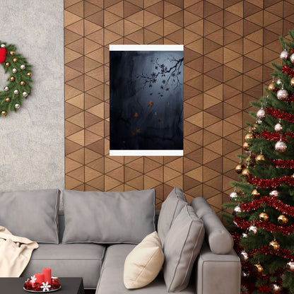 Moonlight Cherry Blossom Wall Art Print - Dark Japandi Ma