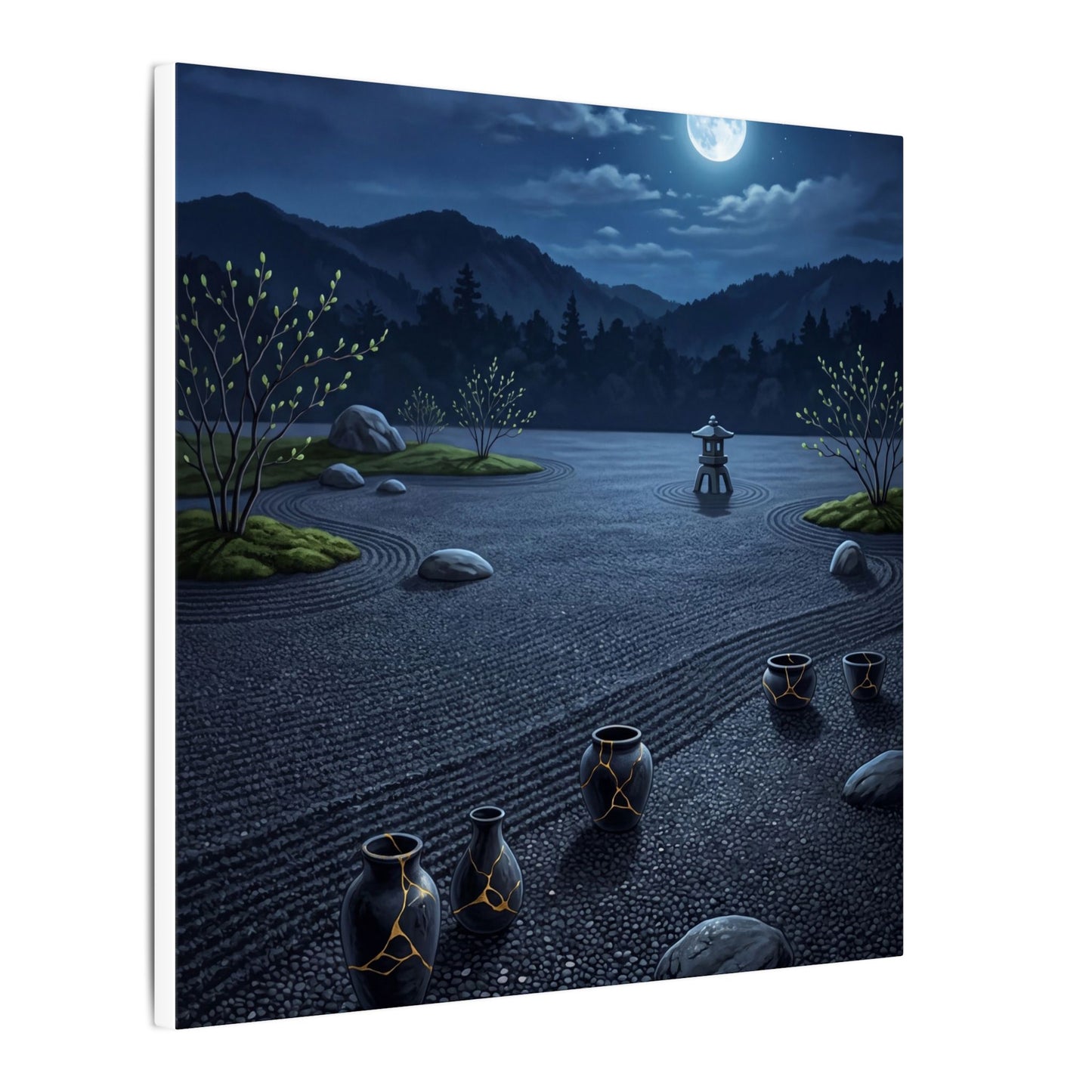 Kintsugi Moonlit Garden in Moonlight | Gold Repair Canvas Art
