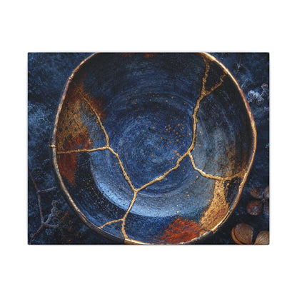 Kintsugi Ceramic Bowl in Moonlight | Crackle Gold Canvas Art