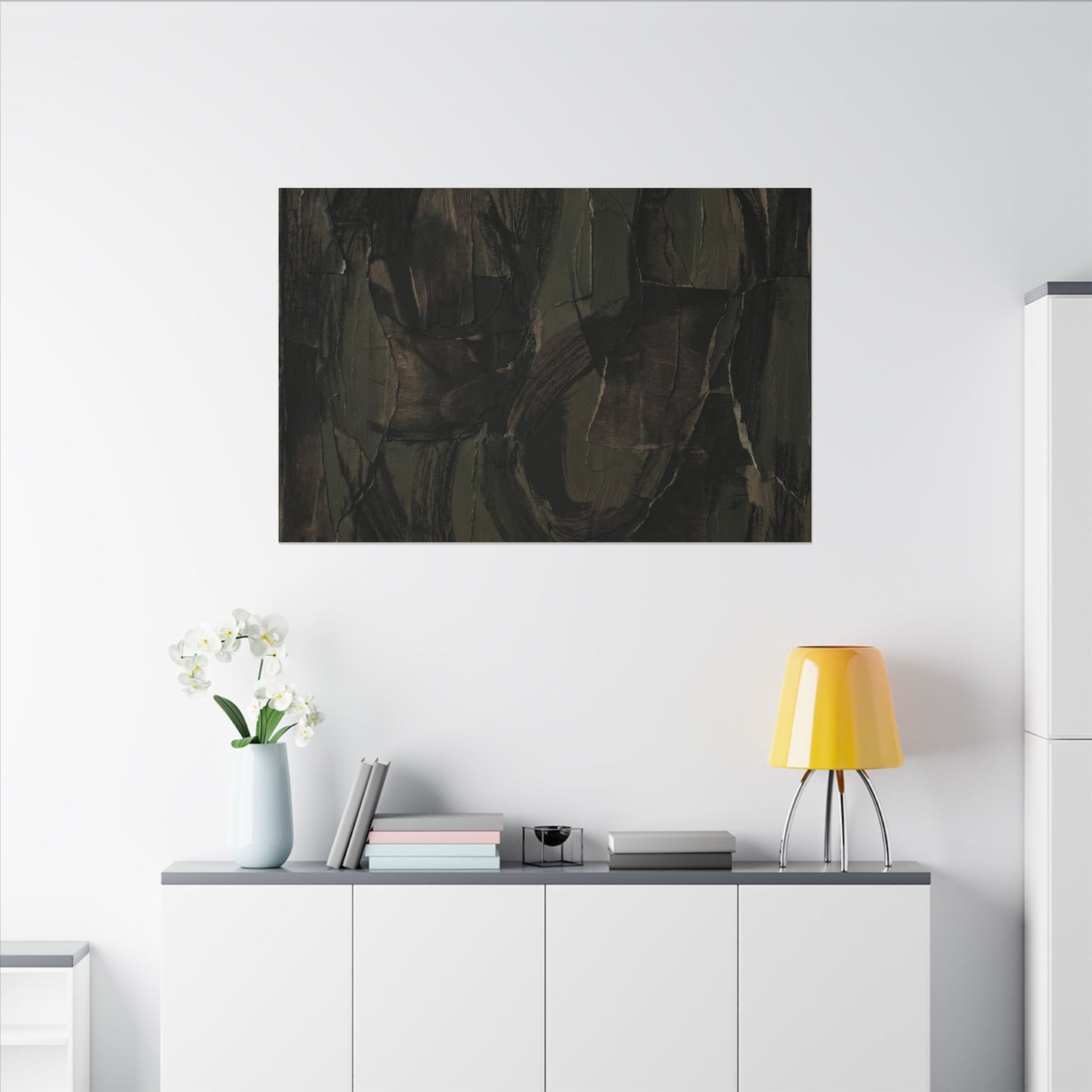 Mixed Media Dark Japandi Textured Canvas Art
