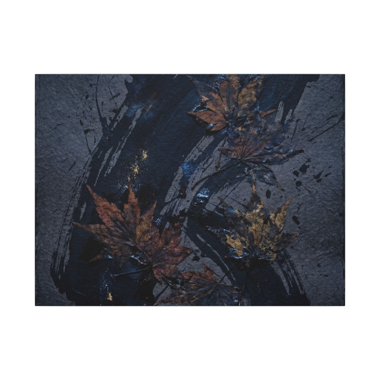 Sophisticated Ink Brushstroke Canvas Art - Dark Texture Dark Japandi Art Print