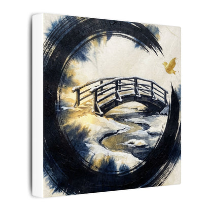 Winter Wooden Bridge Enso Canvas Art | Serene Decor