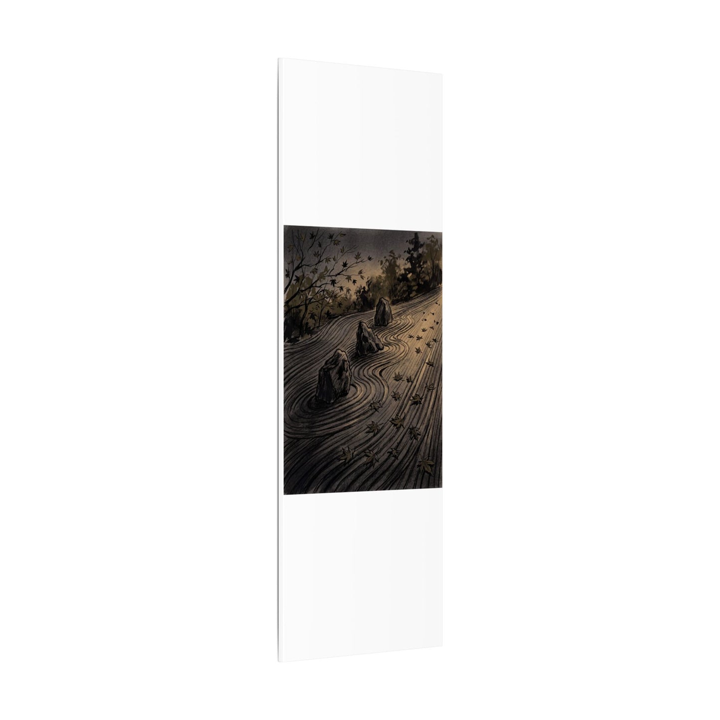 Rock Garden Canvas Art | Autumn Dark Japandi Charcoal Ink Art