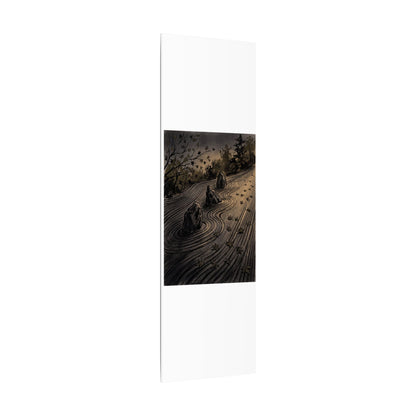 Rock Garden Canvas Art | Autumn Dark Japandi Charcoal Ink Art