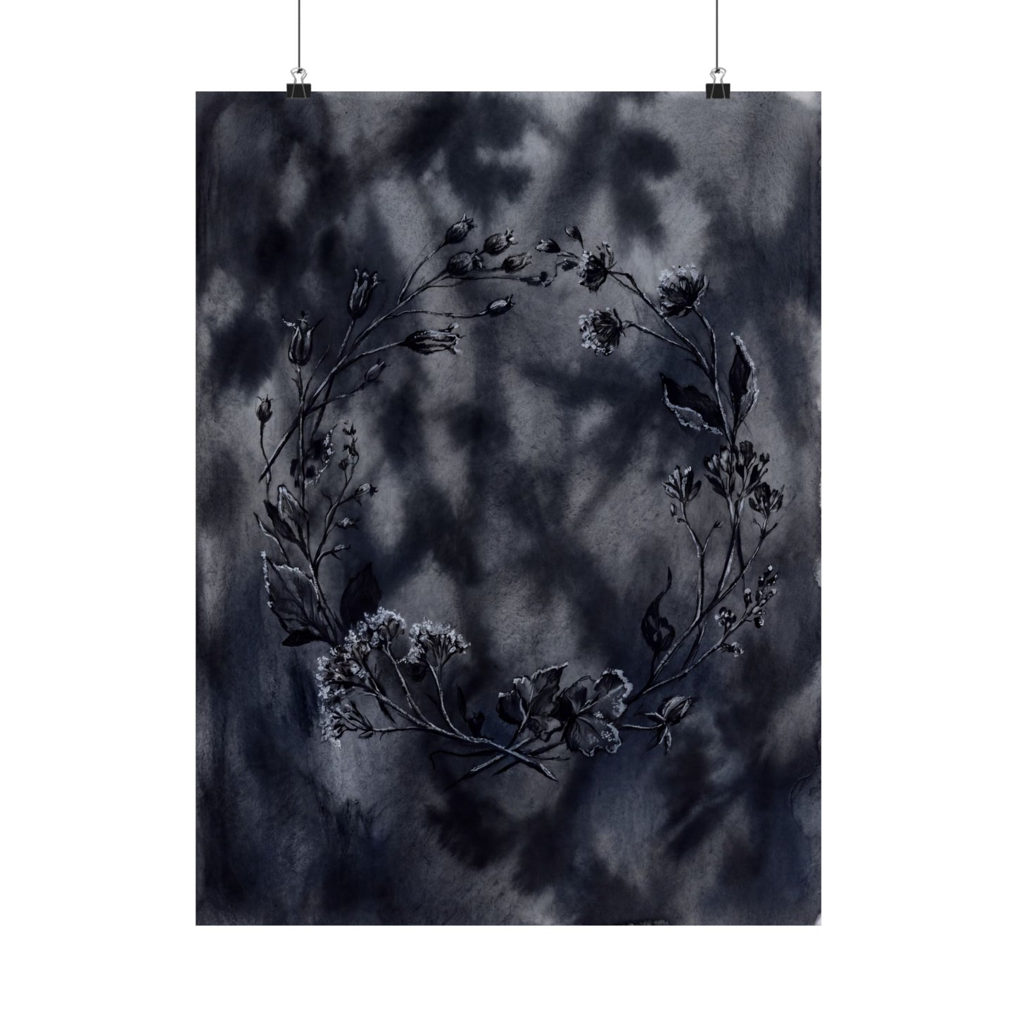 Dried Flowers Shadow Zen Wall Art Print | Bold Dark Japandi Art Art Print