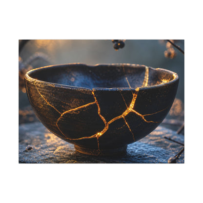 Ceramic Bowl Canvas Art | Winter Kintsugi Gold Repair Art