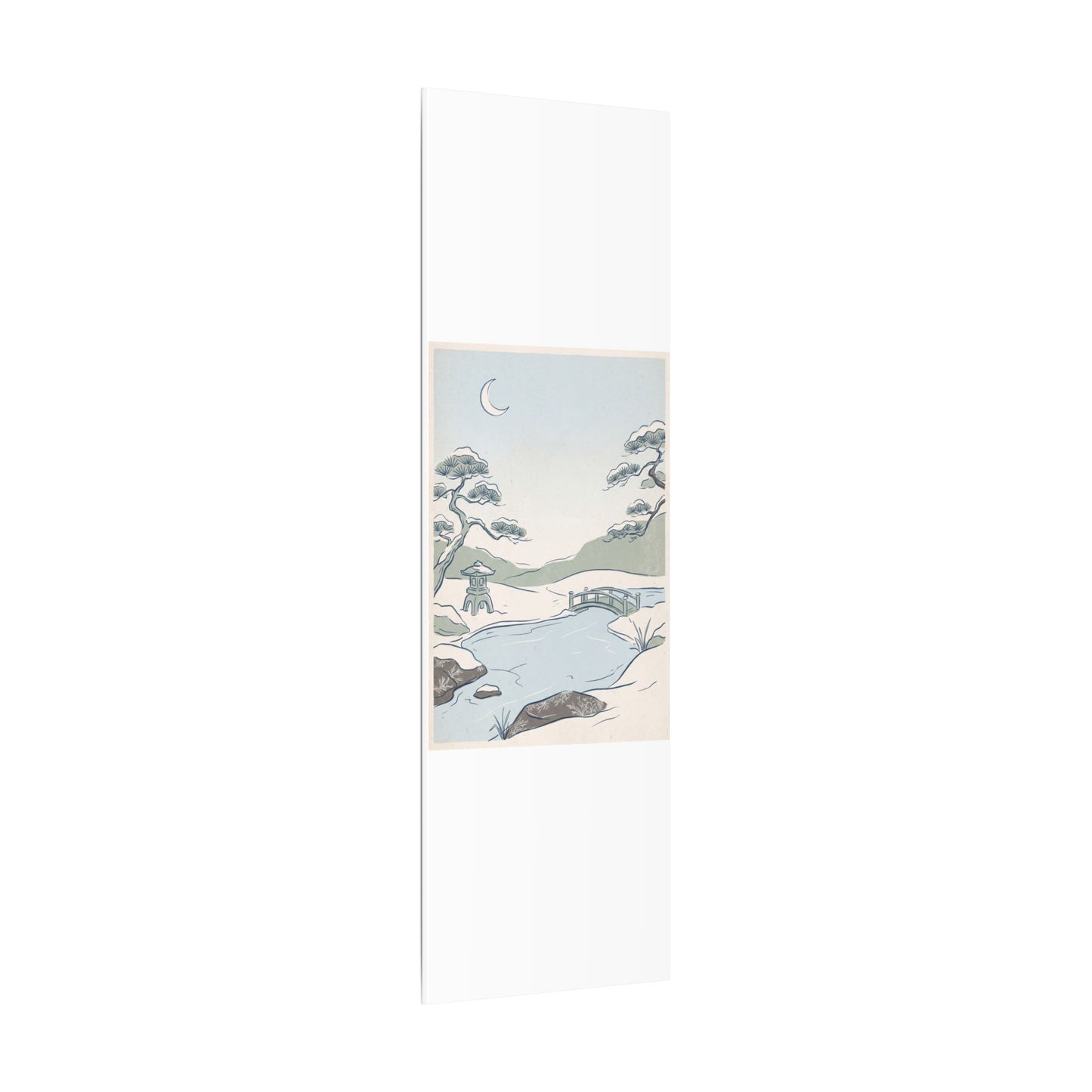 Japandi Moonlit Garden in Moonlight | Minimal Line Canvas Art