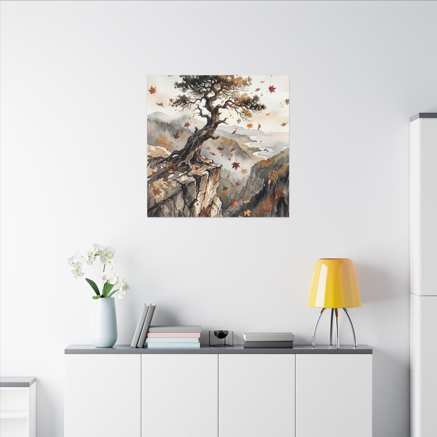 Autumn Pine Tree Watercolor Canvas Art | Warm Decor