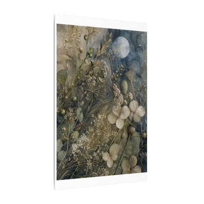Japandi Dried Flowers in Moonlight | Watercolor Canvas Art