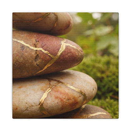 River Stones Summer Canvas Art | Kintsugi Healing Design
