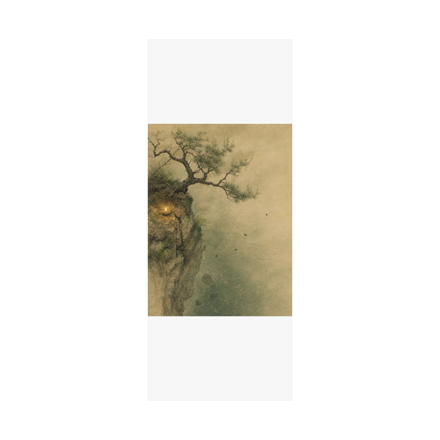 Japandi Pine Tree in Candlelight | Minimal Line Wall Art Print