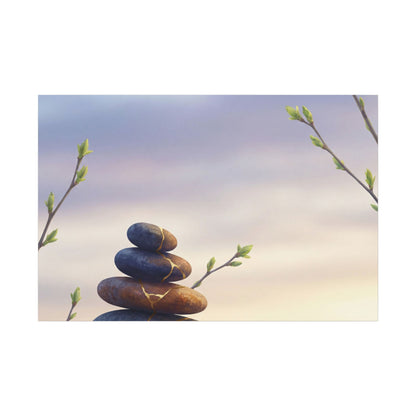 Spring River Stones Gold Vein Canvas Art | Philosophical Decor