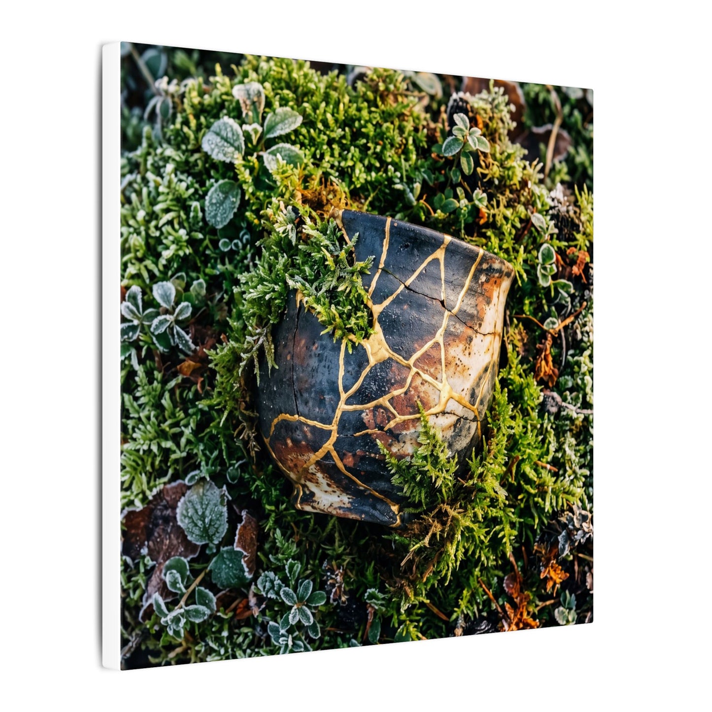 Artful Moss Close Up Canvas Art - Gold Repair Kintsugi