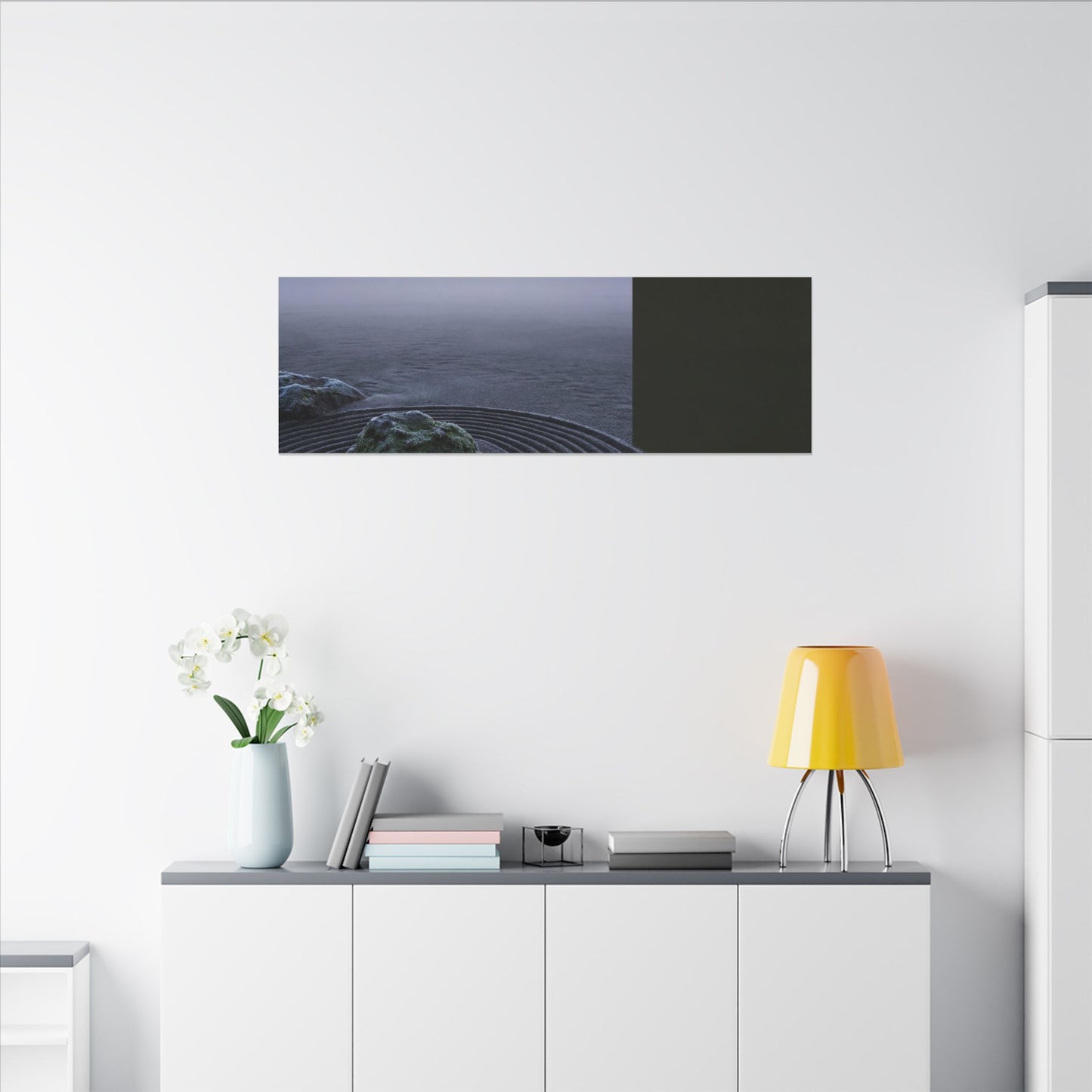 Ma Rock Garden Canvas Art - Dark Japandi Moody Minimal