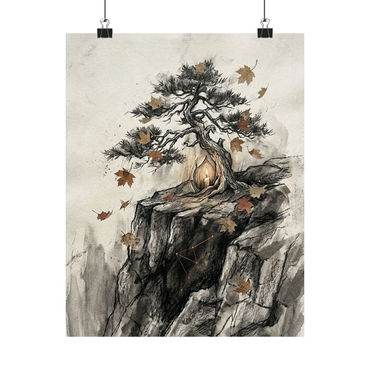 Pine Tree Autumn Wall Art Print | Japandi Elegant Design