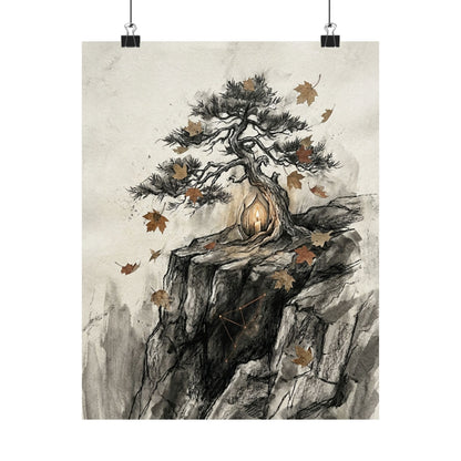 Pine Tree Autumn Wall Art Print | Japandi Elegant Design