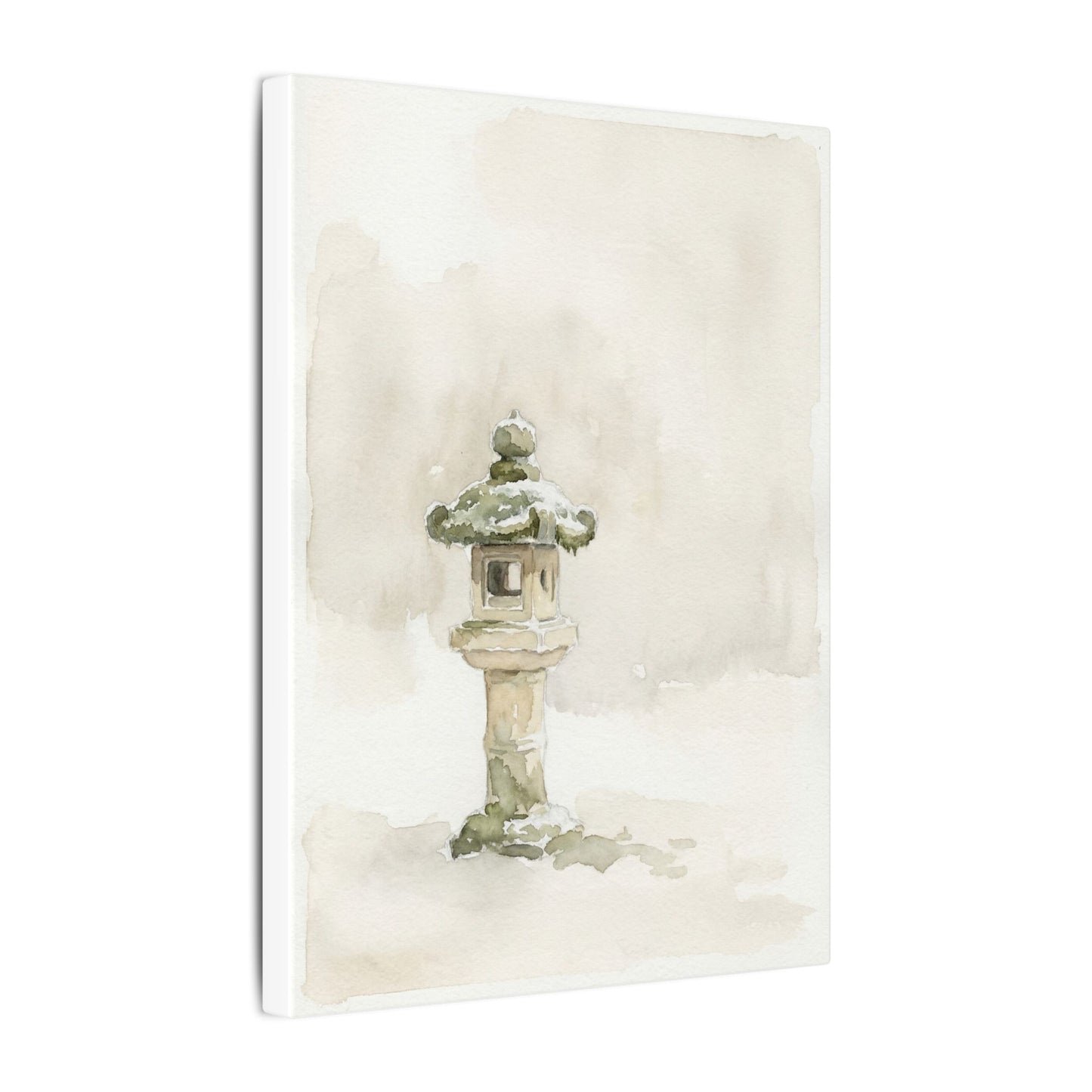 Stone Lantern Winter Canvas Art | Japandi Earthy Design