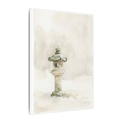 Stone Lantern Winter Canvas Art | Japandi Earthy Design