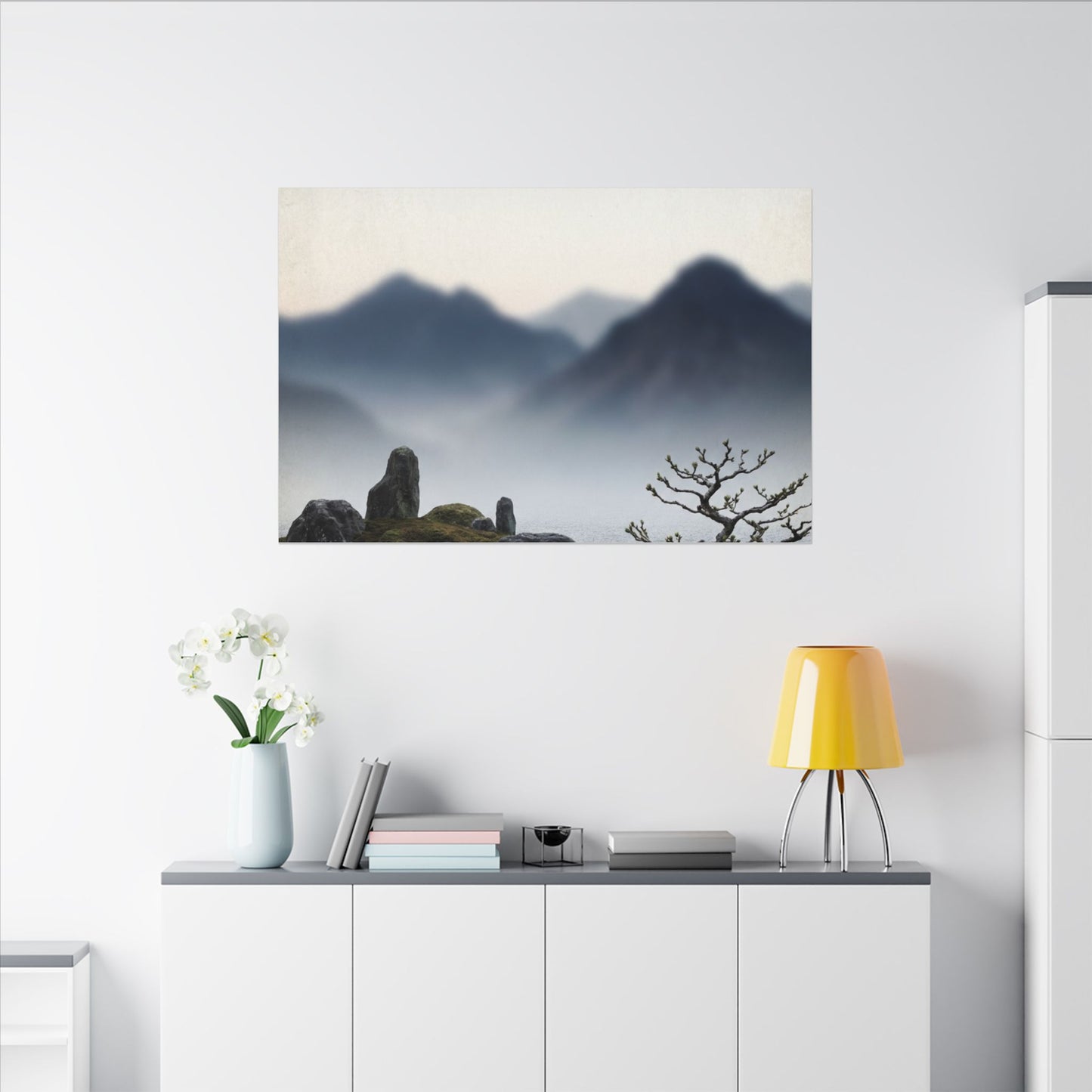 Mountain Mist Karesansui Canvas Art | Contemplative Zen Art
