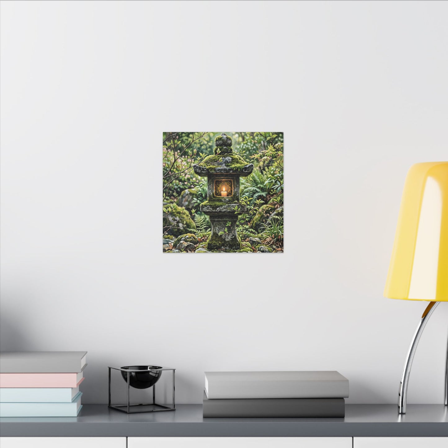 Neutral Stone Lantern Canvas Art - Japanese Pattern Japandi