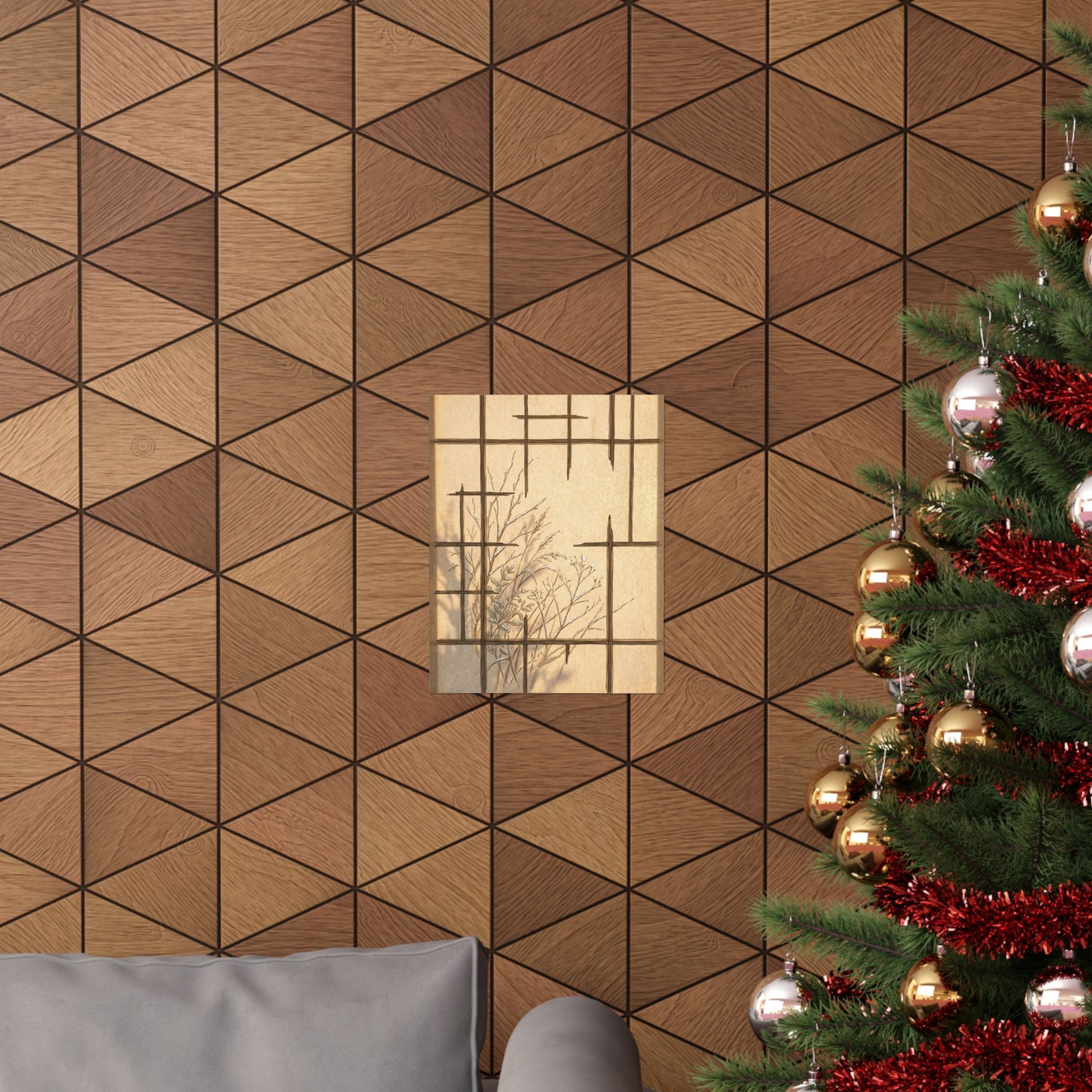 Japandi Shoji Screen in Golden Hour | Minimal Line Wall Art Print
