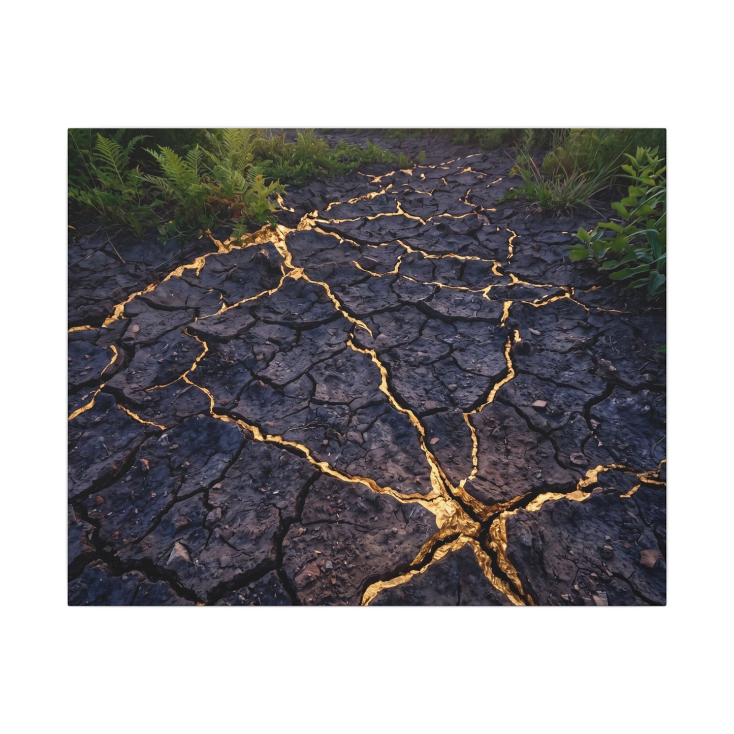 Cracked Earth Canvas Art | Summer Kintsugi Crackle Gold Art