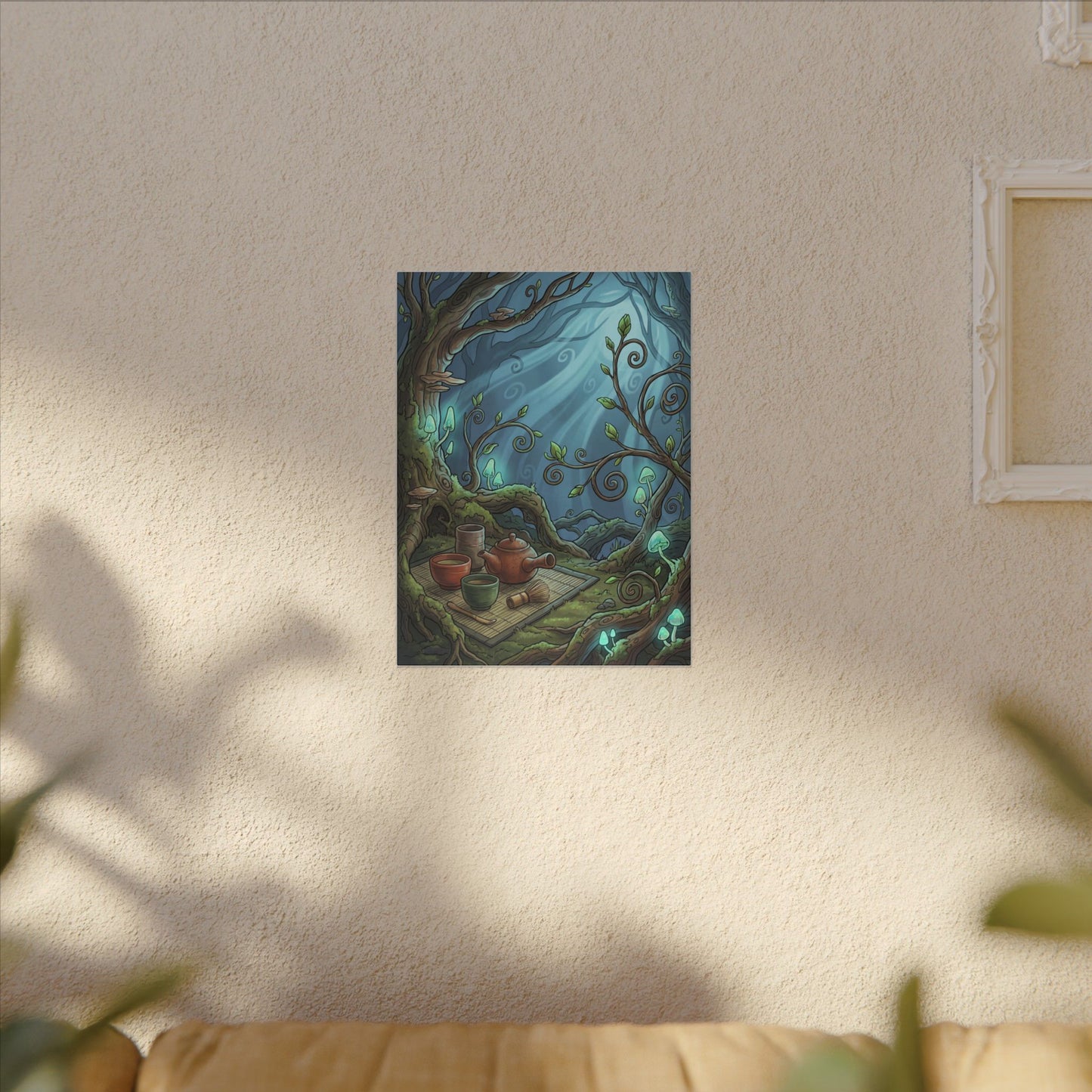 Spring Tea Ceremony Forest Whimsy Canvas Art | Cozy Decor