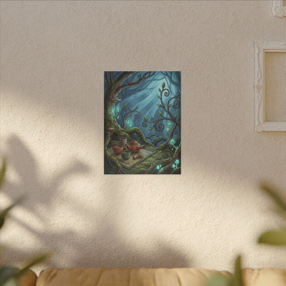 Spring Tea Ceremony Forest Whimsy Canvas Art | Cozy Decor