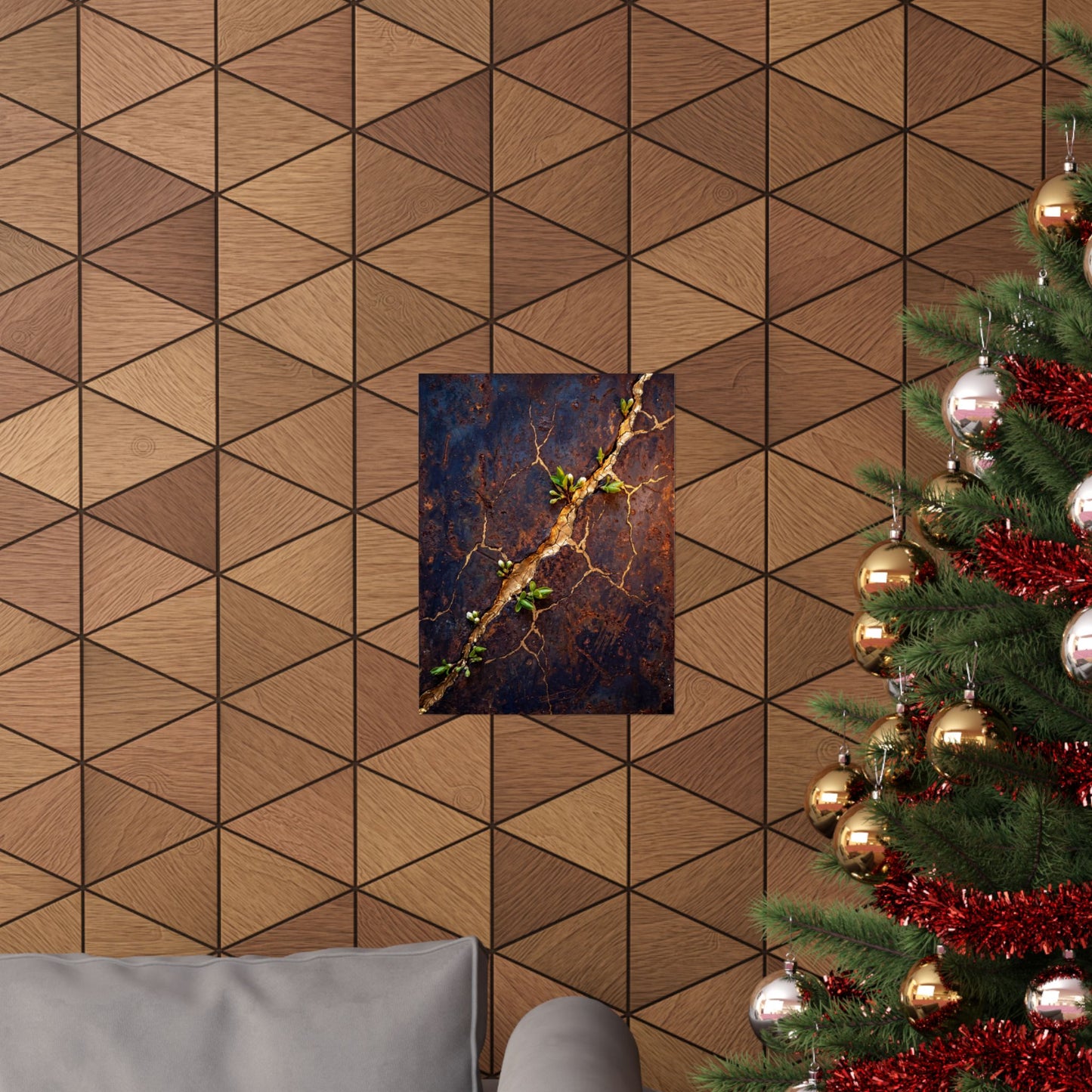 Shibui Rust Patina Wall Art Print - Kintsugi Gold Vein