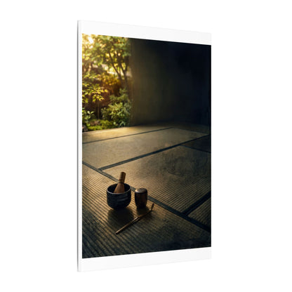 Dark Japandi Tea Ceremony in Golden Hour | Dark Texture Canvas Art