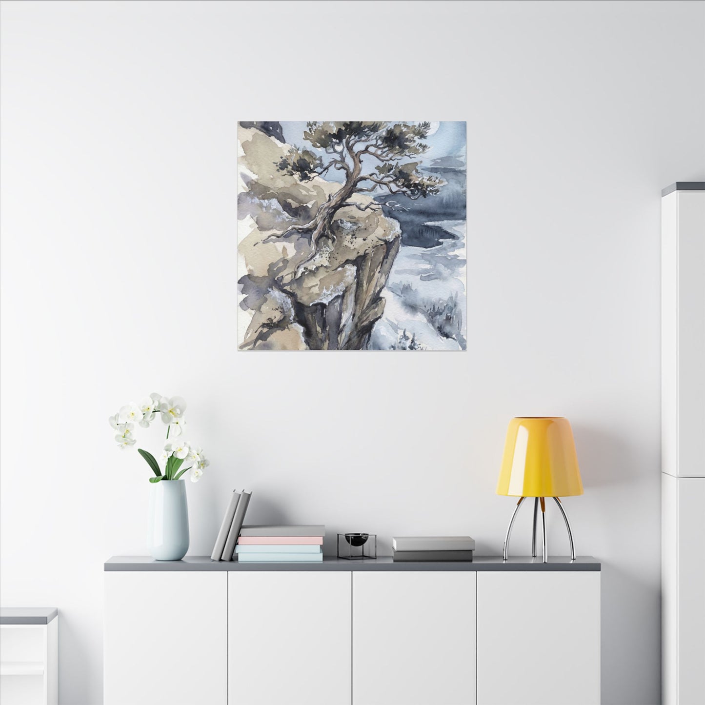 Pine Tree Canvas Art | Winter Japandi Watercolor Art