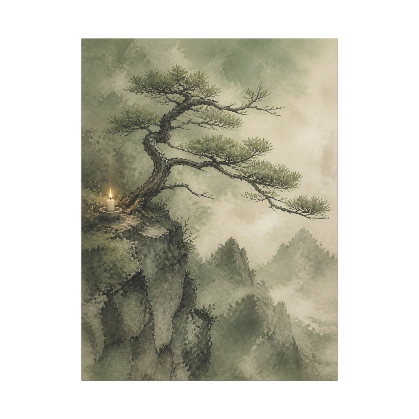 Candlelight Pine Tree Canvas Art - Japandi Kanso